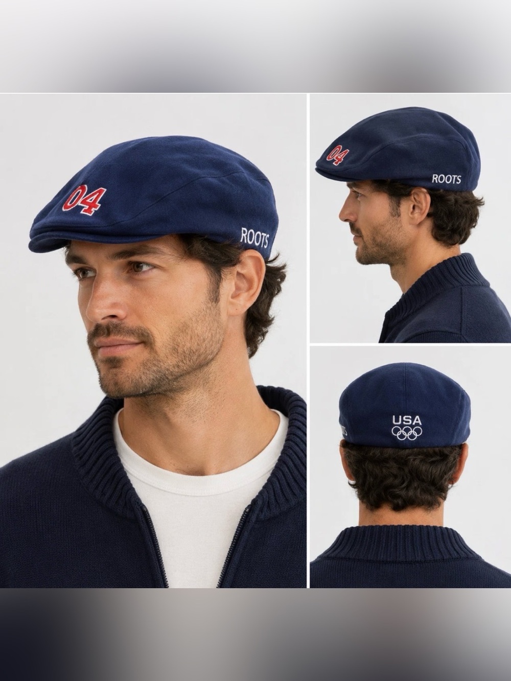 2004 USA Olympic Team Roots Beret Cap Hat Navy L/XL Embroidered Mens